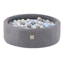 Ballenbak Rond 90x30 | Grey Fluffy Boucle incl. 200 ballen (Pearl/Silver/Light Blue)