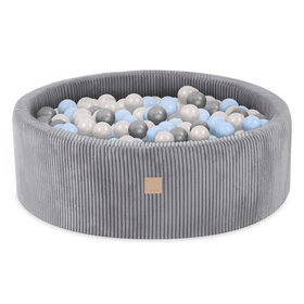 Ballenbak Rond 90x30 | Light Grey Corduroy incl. 200 ballen (Pearl/Silver/Light Blue)