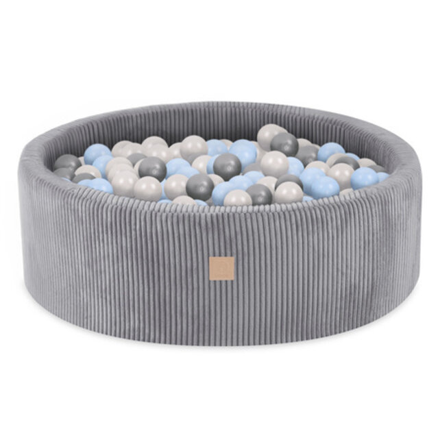 Ballenbak Rond 90x30 | Light Grey Corduroy incl. 200 ballen (Pearl/Silver/Light Blue)