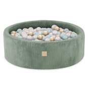 Ballenbak Rond 90x30 | Green Corduroy incl. 200 ballen (Pearl/Gold/Mint Pearl )