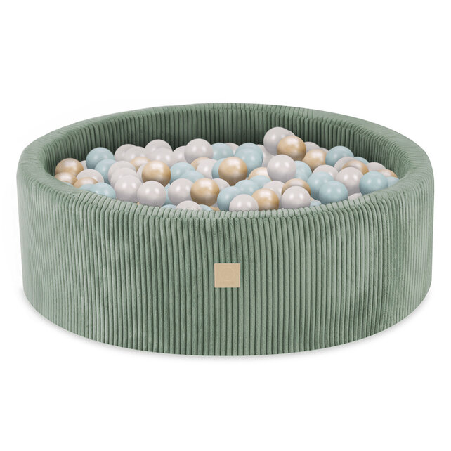 Ballenbak Rond 90x30 | Green Corduroy incl. 200 ballen (Pearl/Gold/Mint Pearl )