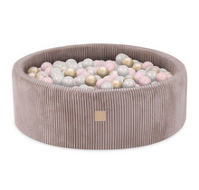 Ballenbak Rond 90x30 | Beige Corduroy incl. 200 ballen (Pearl/Gold/Light Pink Pearl)