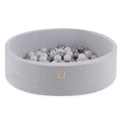 Ballenbak Rond 90x30 | Licht Grijs incl. 150 ballen (Pearl/Silver/Light Pink Pearl)