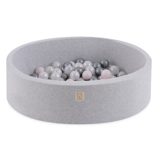 Ballenbak Rond 90x30 | Licht Grijs incl. 150 ballen (Pearl/Silver/Light Pink Pearl)