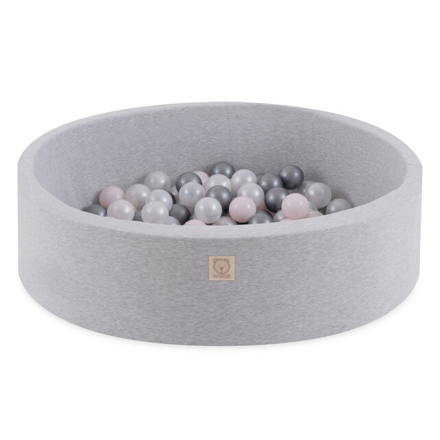 Ballenbak Rond 90x30 | Licht Grijs incl. 150 ballen (Pearl/Silver/Light Pink Pearl)