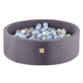 Ballenbak Rond 90x30 | Velvet Grey incl. 150 ballen (Pearl/Silver/Light Blue)