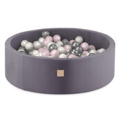 Ballenbak Rond 90x30 | Velvet Grey incl. 150 ballen (Pearl/Silver/Light Pink Pearl) Ballenbak Rond 90x30 | Velvet Grey incl. 150 ballen (Pearl/Silver/Light Pink Pearl)