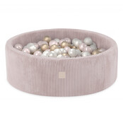 Ballenbak Rond 90x30 | Light Pink Corduroy incl. 200 ballen (Pearl/Gold/Light Pink Pearl)