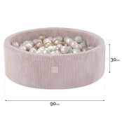 Ballenbak Rond 90x30 | Light Pink Corduroy incl. 200 ballen (Pearl/Gold/Light Pink Pearl)