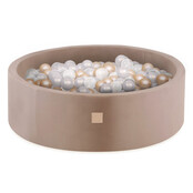 Ballenbak Rond 90x30 | Velvet Gold/Beige incl. 200 ballen (Pearl/Gold/Transparant)