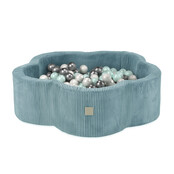 Ballenbak Bloem met Speelmat 95x30 | Blue Corduroy incl. 200 ballen (Pearl/Silver/Mint Pearl)