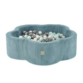 Ballenbak Bloem met Speelmat 95x30 | Blue Corduroy incl. 200 ballen (Pearl/Silver/Mint Pearl)