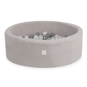 Ballenbak Rond 90x30 | Grey Fluffy Lamb incl. 200 ballen (Pearl/Silver/Transparant)