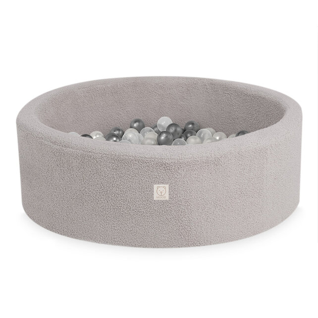 Ballenbak Rond 90x30 | Grey Fluffy Lamb incl. 200 ballen (Pearl/Silver/Transparant)