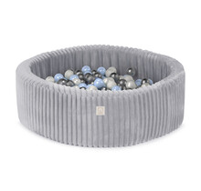 Ballenbak Rond 90x30 | Grey Puffy Lamell incl. 200 ballen (Pearl/Silver/Light Blue)