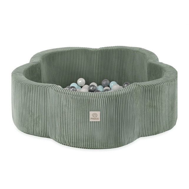 Ballenbak Bloem 95x30 | Green Corduroy incl. 200 ballen (Pearl/Silver/Mint Pearl )