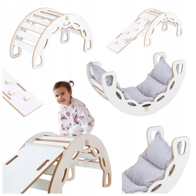 Rocker 4-in-1 met Klimboog, Klimhelling en Glijbaan | Licht Grijs