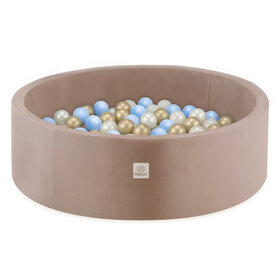 Ballenbak Rond 90x30 | Velvet Gold/Beige incl. 200 ballen (Pearl/Gold/Light Blue)