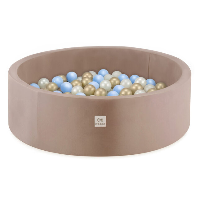 Ballenbak Rond 90x30 | Velvet Gold/Beige incl. 200 ballen (Pearl/Gold/Light Blue)