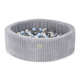 Ballenbak Rond 90x30 | Grey Puffy Lamell incl. 200 ballen (Pearl/Silver/Light Blue)
