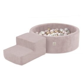 Ballenbak Rond 90x30 Met Trapje | Light Pink Corduroy incl. 200 ballen (Pearl/Gold/Light Pink Pearl)