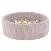 Ballenbak Rond 90x30 Met Trapje | Light Pink Corduroy incl. 200 ballen (Pearl/Gold/Light Pink Pearl)