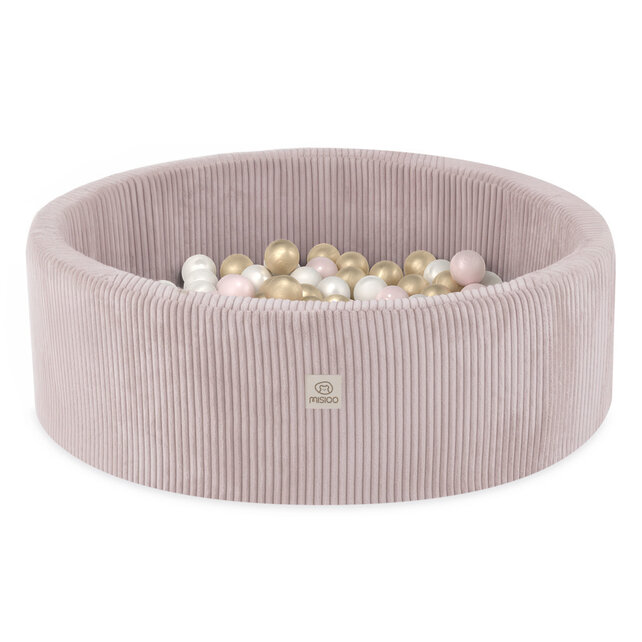 Ballenbak Rond 90x30 Met Trapje | Light Pink Corduroy incl. 200 ballen (Pearl/Gold/Light Pink Pearl)