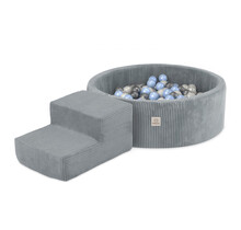 Ballenbak Rond 90x30 Met Trapje | Light Grey Corduroy incl. 200 ballen (Pearl/Silver/Light Blue)