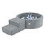 Misioo Ballenbak Rond 90x30 Met Trapje | Light Grey Corduroy incl. 200 ballen (Pearl/Silver/Light Blue)