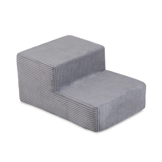 Ballenbak Rond 90x30 Met Trapje | Light Grey Corduroy incl. 200 ballen (Pearl/Silver/Light Blue)