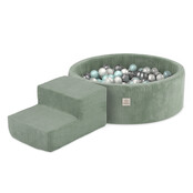 Ballenbak Rond 90x30 Met Trapje | Green Corduroy incl. 200 ballen (Pearl/Silver/Mint Pearl)