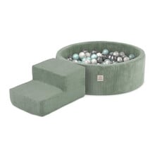 Ballenbak Rond 90x30 Met Trapje | Green Corduroy incl. 200 ballen (Pearl/Silver/Mint Pearl)
