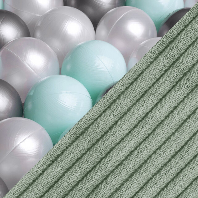 Ballenbak Rond 90x30 Met Trapje | Green Corduroy incl. 200 ballen (Pearl/Silver/Mint Pearl)