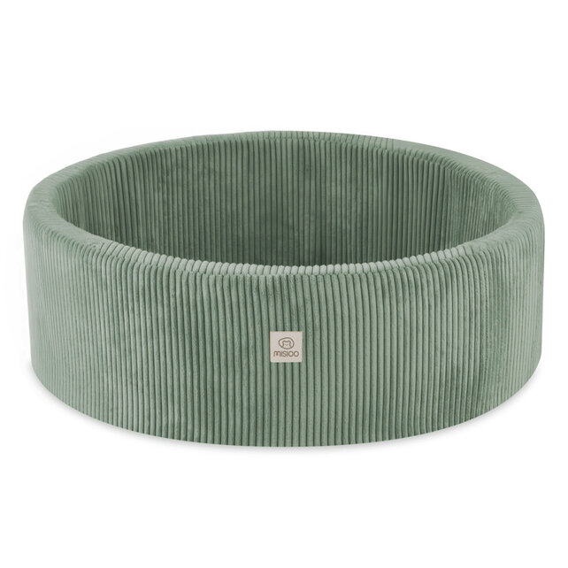 Ballenbak Rond 90x30 Met Trapje | Green Corduroy incl. 200 ballen (Pearl/Silver/Mint Pearl)