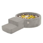 Ballenbak Rond 90x30 Met Trapje | Beige Corduroy incl. 200 ballen (Pearl/Gold/Geel)
