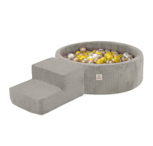 Ballenbak Rond 90x30 Met Trapje | Beige Corduroy incl. 200 ballen (Pearl/Gold/Geel)