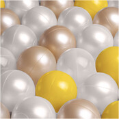Ballenbak Rond 90x30 Met Trapje | Beige Corduroy incl. 200 ballen (Pearl/Gold/Geel)