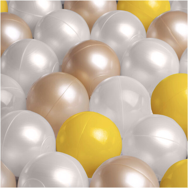 Ballenbak Rond 90x30 Met Trapje | Beige Corduroy incl. 200 ballen (Pearl/Gold/Geel)