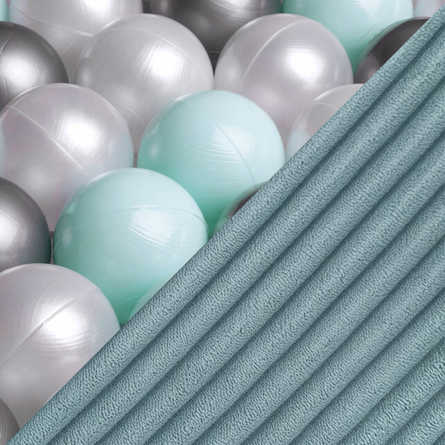 Ballenbak Bloem met Speelmat 95x30 | Blue Corduroy incl. 200 ballen (Pearl/Silver/Mint Pearl)