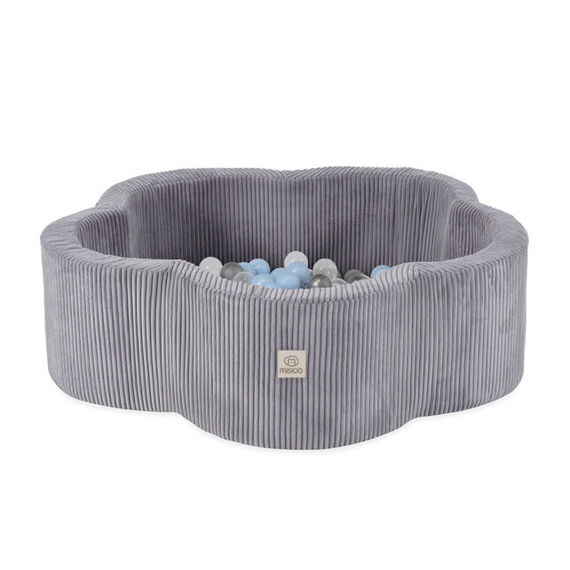 Ballenbak Bloem 95x30 | Light Grey Corduroy incl. 200 ballen (Pearl/Silver/Light Blue)