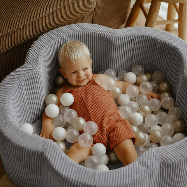 Ballenbak Bloem 95x30 | Light Grey Corduroy incl. 200 ballen (Pearl/Silver/Light Blue)