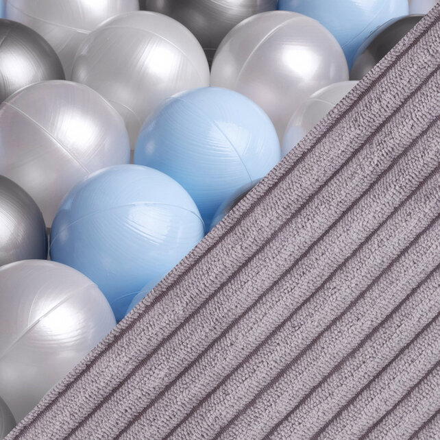 Ballenbak Bloem 95x30 | Light Grey Corduroy incl. 200 ballen (Pearl/Silver/Light Blue)