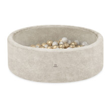 Ballenbak Rond 90x30 | Beige Chenille incl. 200 ballen (Pearl/Gold)