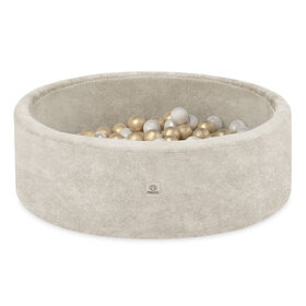 Ballenbak Rond 90x30 | Beige Chenille incl. 200 ballen (Pearl/Gold)