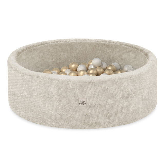 Ballenbak Rond 90x30 | Beige Chenille incl. 200 ballen (Pearl/Gold)