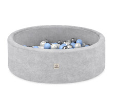 Ballenbak Rond 90x30 | Light Grey Chenille incl. 200 ballen (Pearl/Silver/Light Blue)