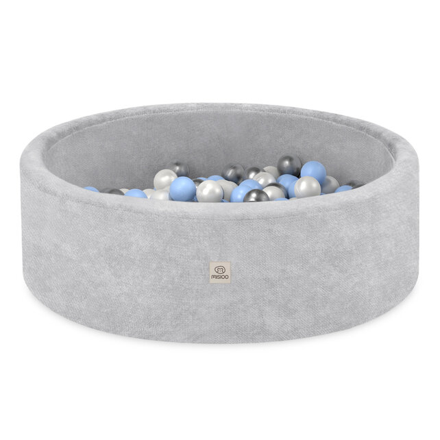 Ballenbak Rond 90x30 | Light Grey Chenille incl. 200 ballen (Pearl/Silver/Light Blue)