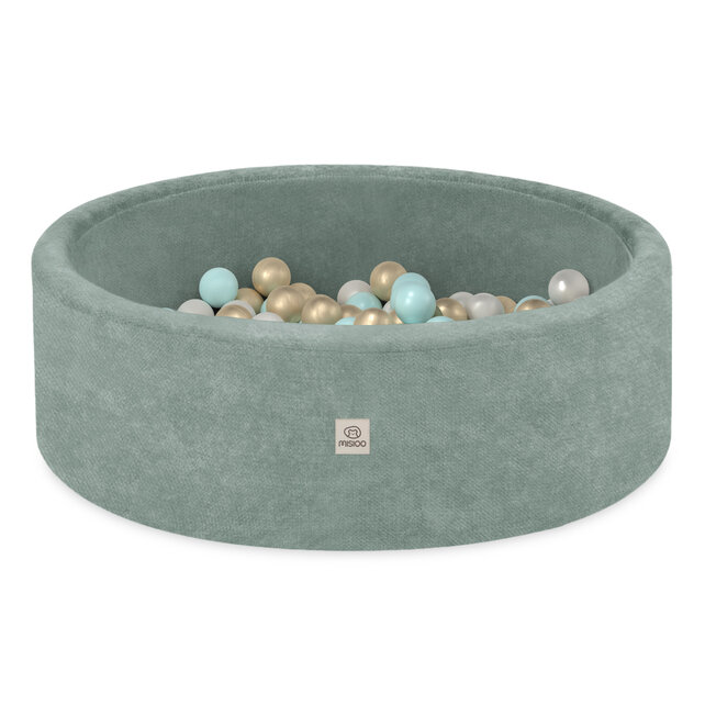 Ballenbak Rond 90x30 | Green Chenille incl. 200 ballen  (Pearl/Gold/Mint Pearl)