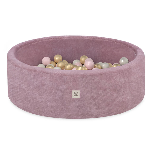 Ballenbak Rond 90x30 | Pink Chenille incl. 200 ballen  (Pearl/Gold/Light Pink)
