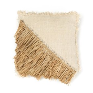 Bazar Bizar De Raffia Katoenen Kussenovertrek - Naturel Wit - 60x60